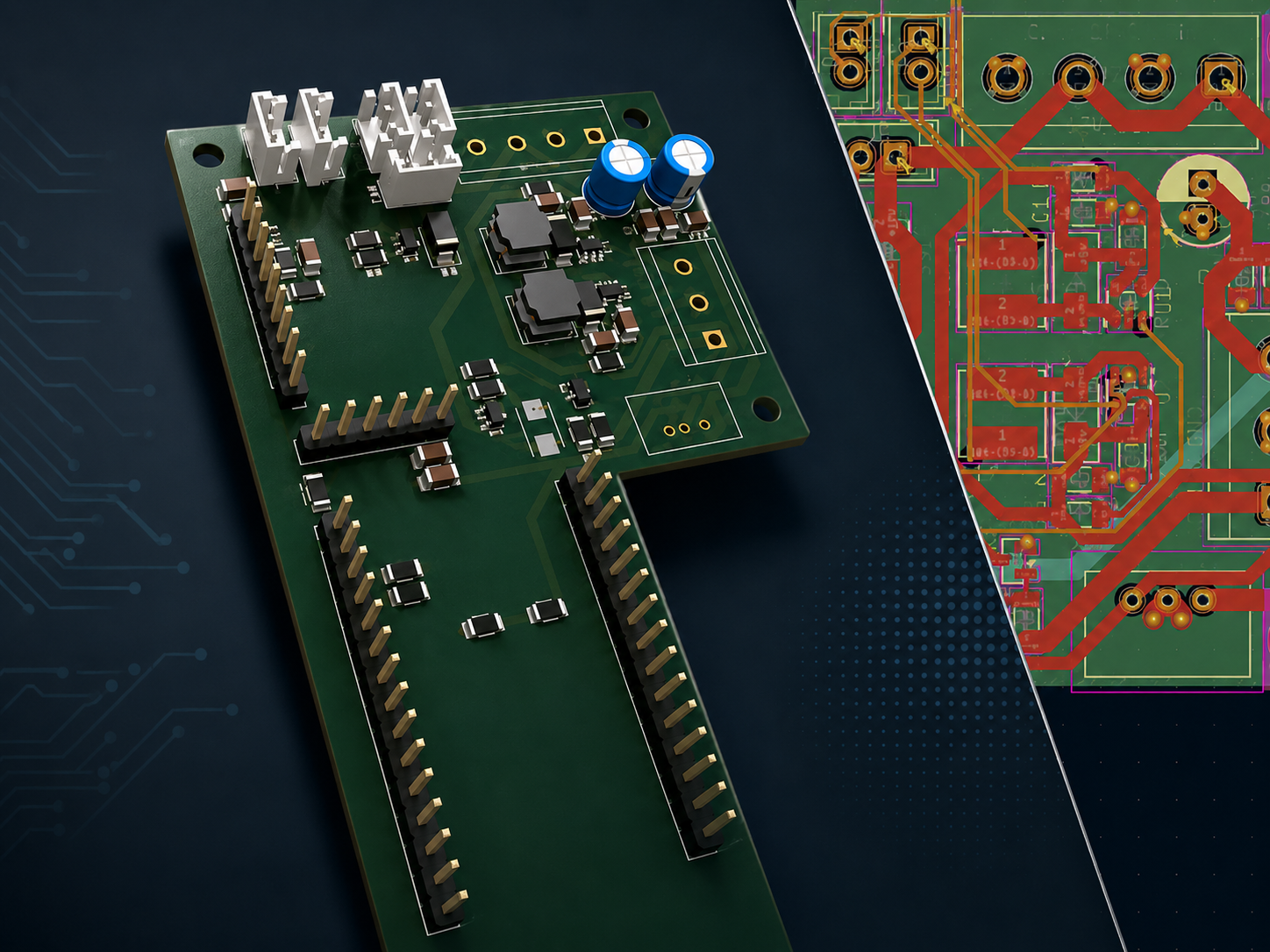 電子回路基板の3DモデルとPCB設計画面